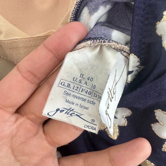 Gottex Swimsuit Medium Navy Floral Metallic Coastal One Piece Modest VTG 70s - Picture 11 of 14